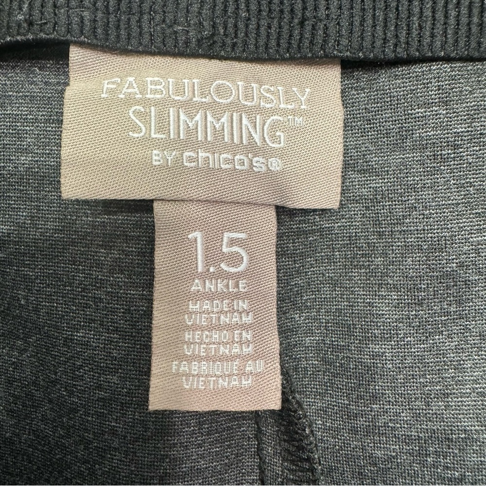 Chico’s Black & Tan Metallic Fabulously Slimming Ankle Ponte Pants Sz 1.5/Medium - Picture 8 of 9